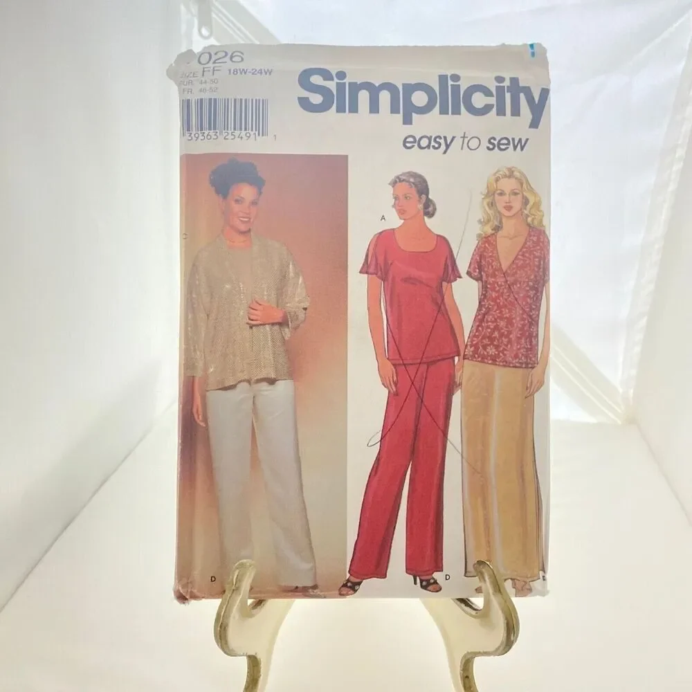 #7026 Simplicity Womens Tops Jacket Pants and Skirt Sewing Pattern Size 18W-24W